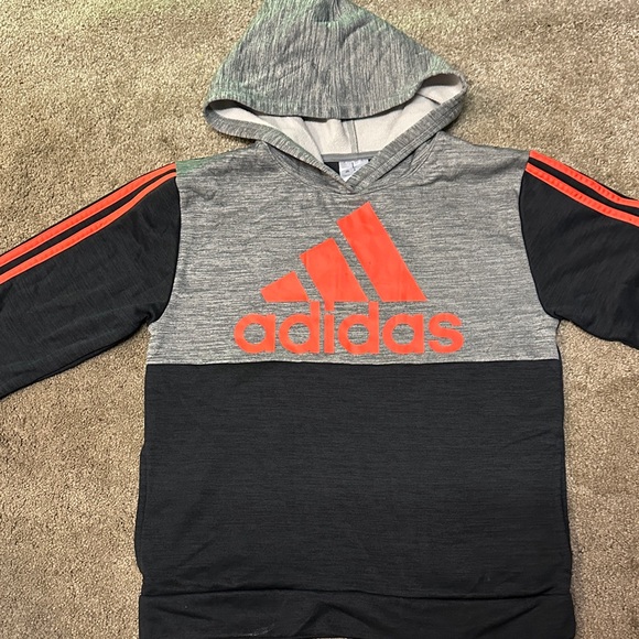 adidas Other - Adidas Boys Logo Hoodie Pullover Fleece Sweatshirt Gray Black Red Size L 14/16